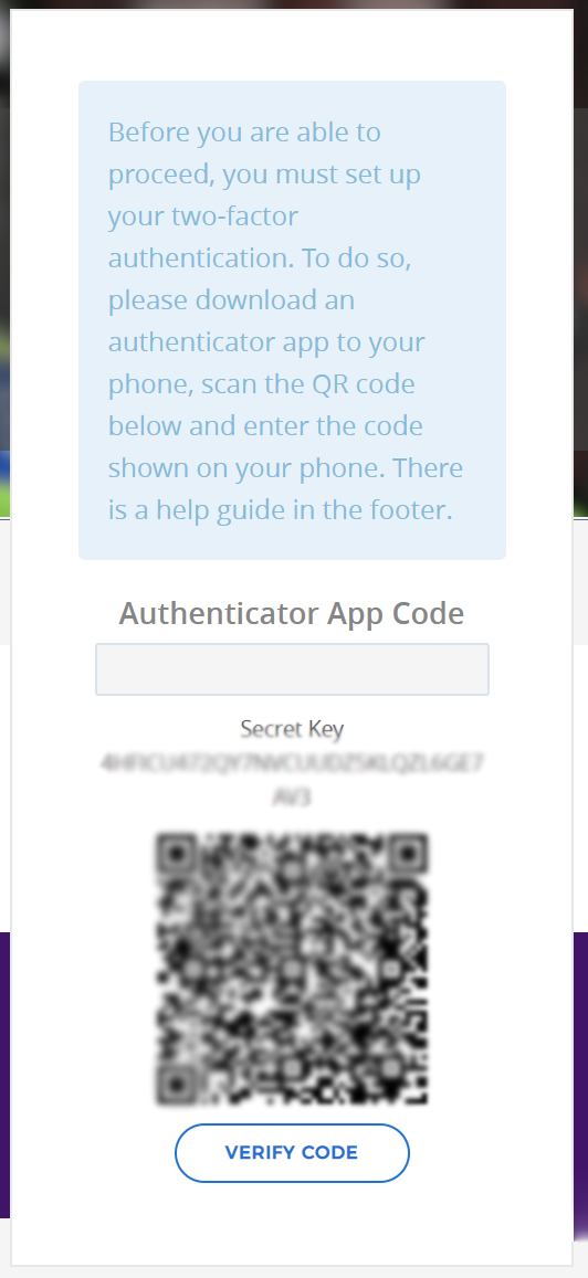 Knowledge Hub two-factor authentication setup screen